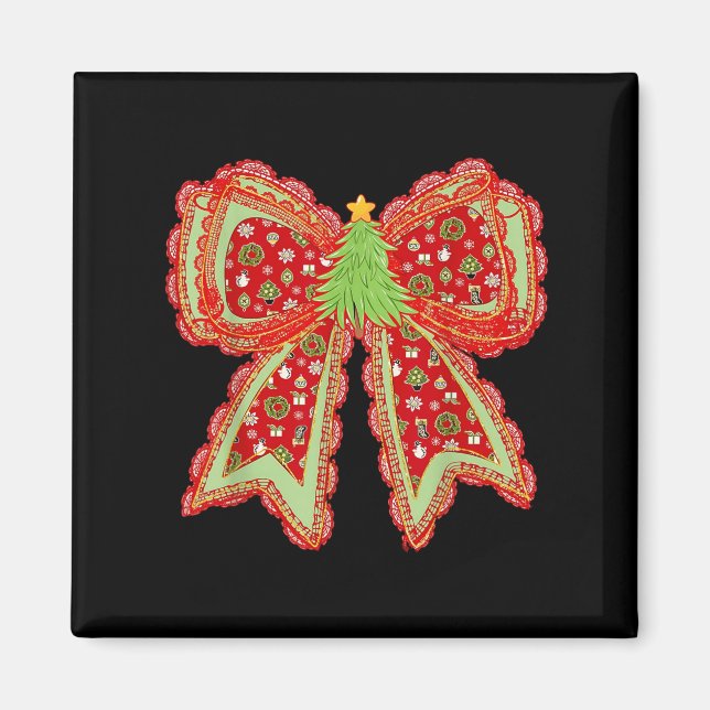 Preppy Xmas Coquette Bow Lace Merry Bright Christm Magnet (Vorne)