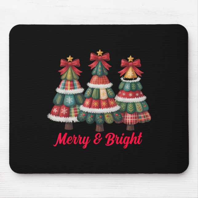 Preppy Xmas Coquette Bow Lace Merry Bright Christm Mousepad (Vorne)