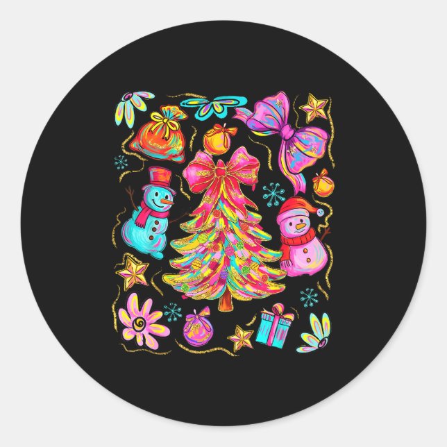 Preppy Xmas Coquette Bow Lace Merry Bright Christm Runder Aufkleber (Vorderseite)