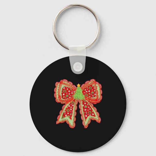 Preppy Xmas Coquette Bow Lace Merry Bright Christm Schlüsselanhänger (Vorderseite)