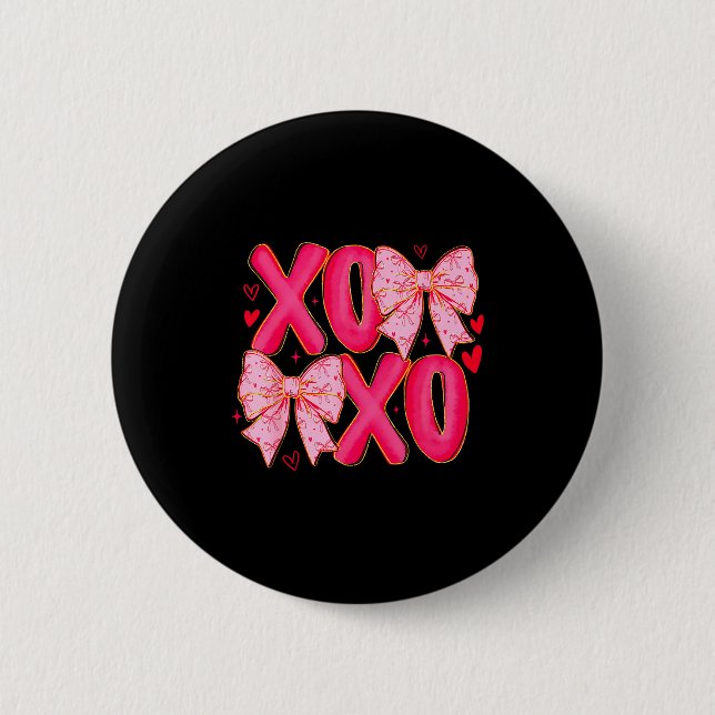 Preppy Xoxo Coquette Bow Hearts Valentine's Day Wo Button (Vorderseite)