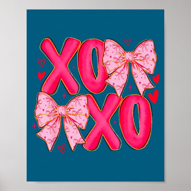 Preppy Xoxo Coquette Bow Hearts Valentine's Day Wo Poster (Vorne)