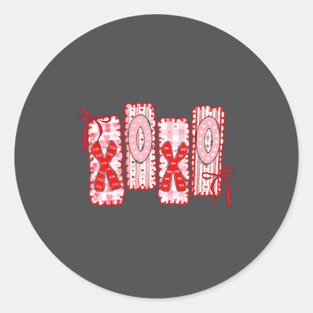 Preppy Xoxo Coquette Bow Hearts Valentine's Day Wo Runder Aufkleber (Vorderseite)