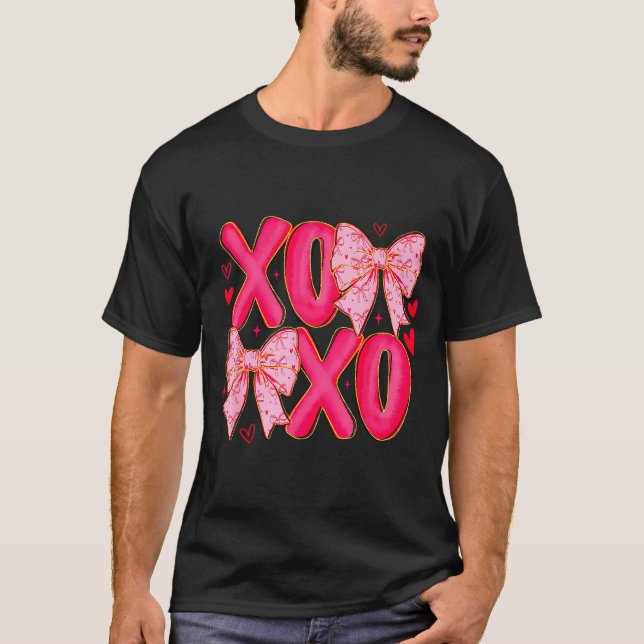 Preppy Xoxo Coquette Bow Hearts Valentine's Day Wo T-Shirt (Vorderseite)