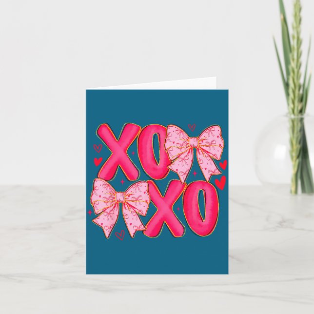 Preppy Xoxo Kokette Schleife Herzen Valentinstag W Karte (Vorderseite)
