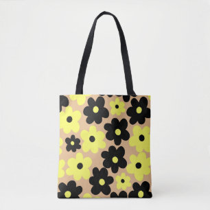 Preppy Yellow Black Hippie Blume Pattern