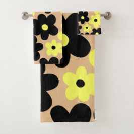 Preppy Yellow Black Hippie Blume Pattern Badhandtuch Set