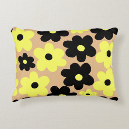 Preppy Yellow Black Hippie Blume Pattern Dekokissen