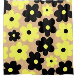 Preppy Yellow Black Hippie Blume Pattern Duschvorhang