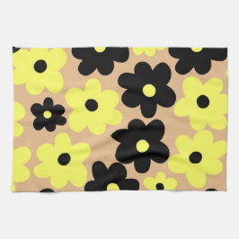 Preppy Yellow Black Hippie Blume Pattern Geschirrtuch