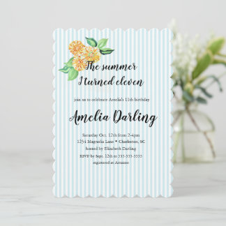 Preppy Yellow Blume Strip Summer I wurde 11 Einladung