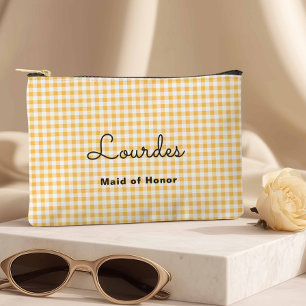 Preppy Yellow Checkered Bridesmaid Travel Zubehörtasche