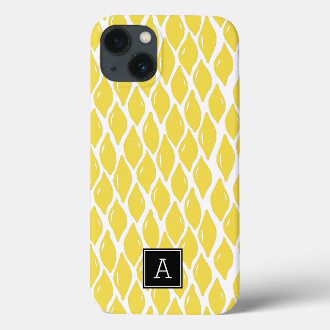 Preppy Yellow Lemon Black Monogram Personalisiert Case-Mate iPhone Hülle (Rückseite)