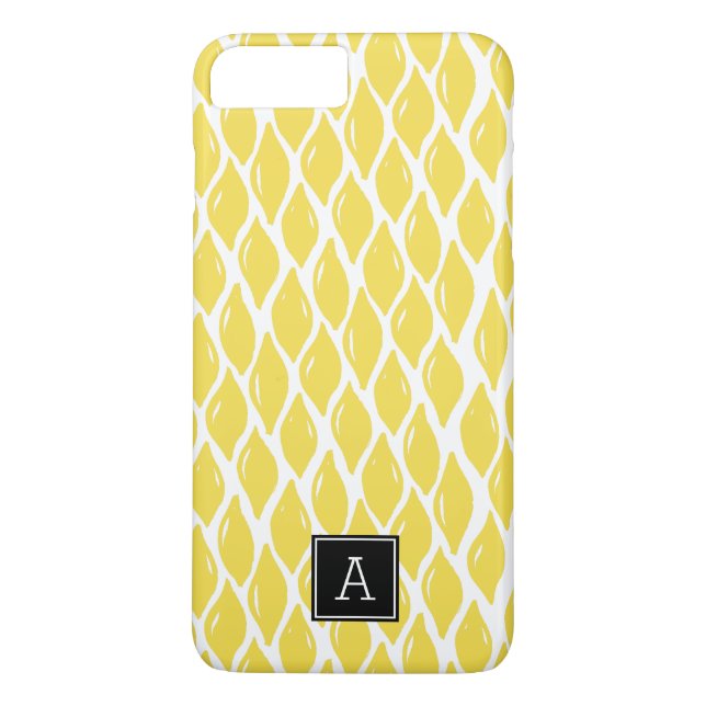Preppy Yellow Lemon Black Monogram Personalisiert Case-Mate iPhone Hülle (Rückseite)