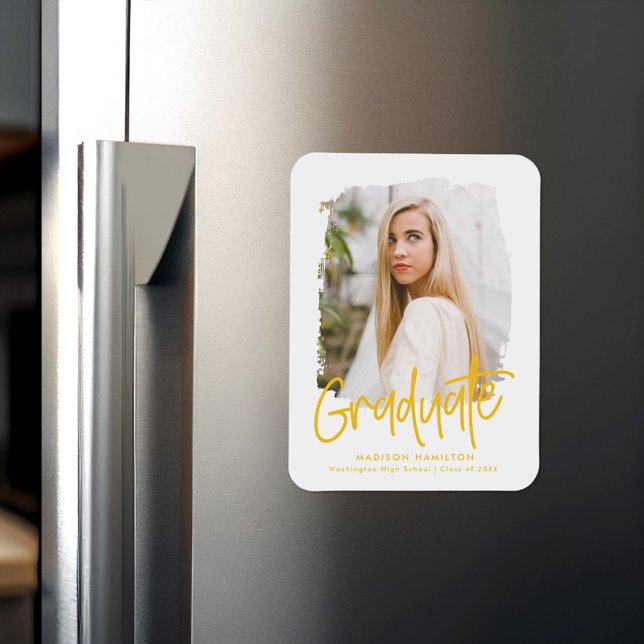 Preppy Yellow Script Foto Abschluss Magnet (Von Creator hochgeladen)