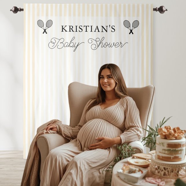 Preppy Yellow Tennis Thema Kinderdusche Hintergrun Wandteppich (elegant yellow striped preppy tennis theme baby shower backdrop photo booth decor for preppy chic)