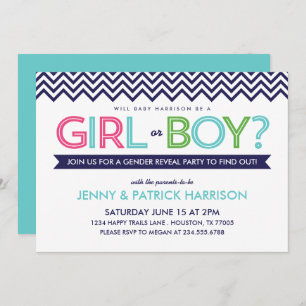 Preppy Zickzack Baby Gender Reveal Party Einladung