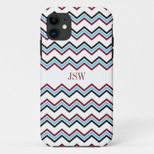Preppy Zickzack Mustermonogramm des blauen Rotes Case-Mate iPhone Hülle