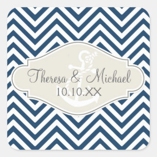 Preppy Zickzack Strip Moderner Nautical Anker Quadratischer Aufkleber