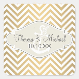 Preppy Zickzack Strip Moderner Nautical Anker Quadratischer Aufkleber