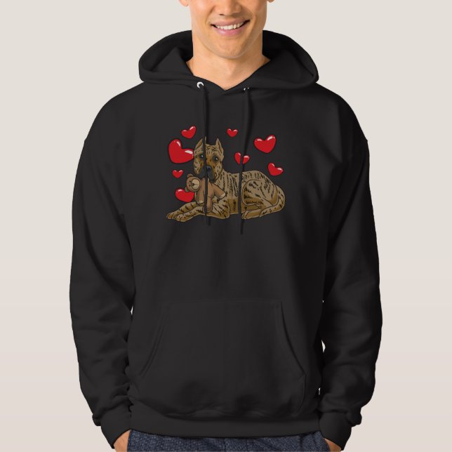 Presa Canario Hund mit ausgestopftem Tier und Herz Hoodie (Vorderseite)