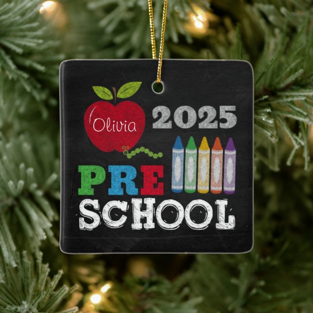 Preschool 2025 Chalkboard Name Ornament (Baum)