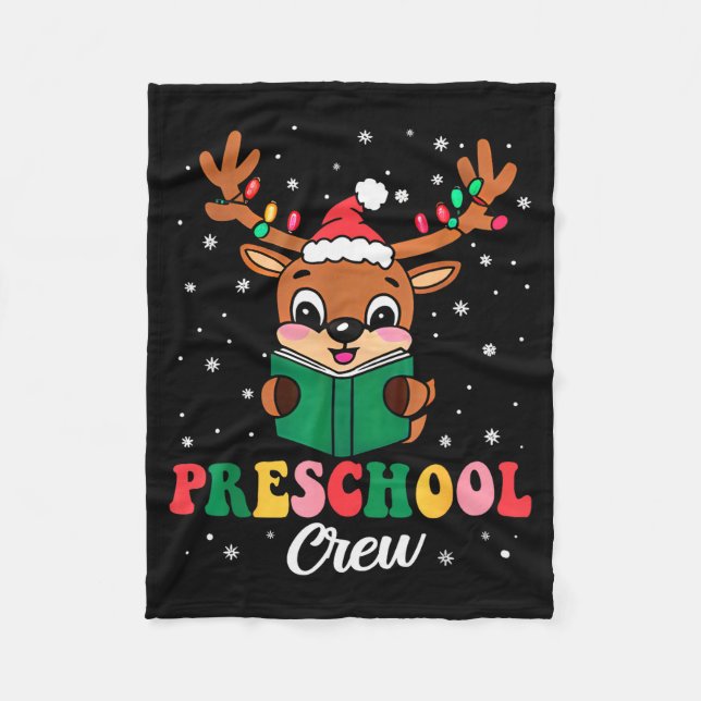 Preschool Crew Xmas Funny Reindeer Teacher Student Fleecedecke (Vorderseite)