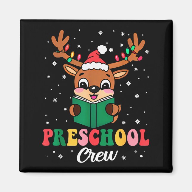 Preschool Crew Xmas Funny Reindeer Teacher Student Magnet (Vorne)