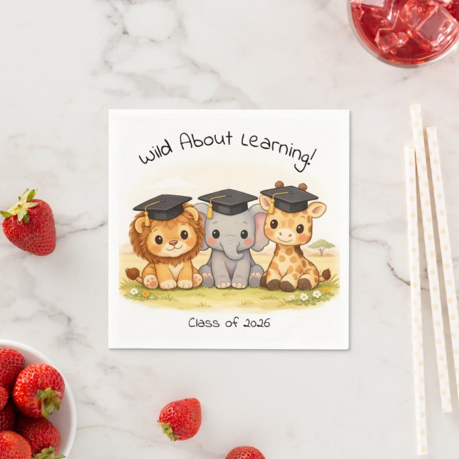 Preschool Kindergarten Lion Elephant Giraffe Party Serviette (Beispiel)