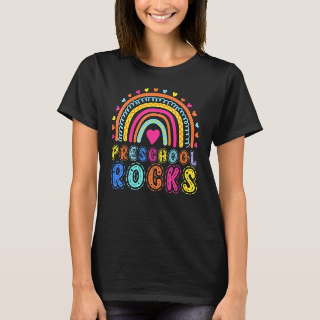 Preschool Rocks Rainbow Girls Boys Teacher Hallo P T-Shirt (Vorderseite)