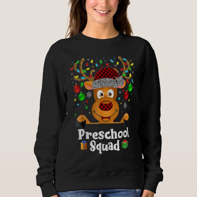 Preschool Squad Teacher Plaid Reindeer Hat Santa C Sweatshirt (Vorderseite)