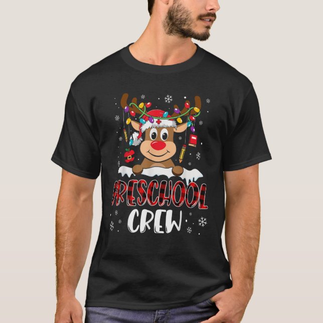 Preschool Teacher Crew Funny Reindeer Teacher Chri T-Shirt (Vorderseite)