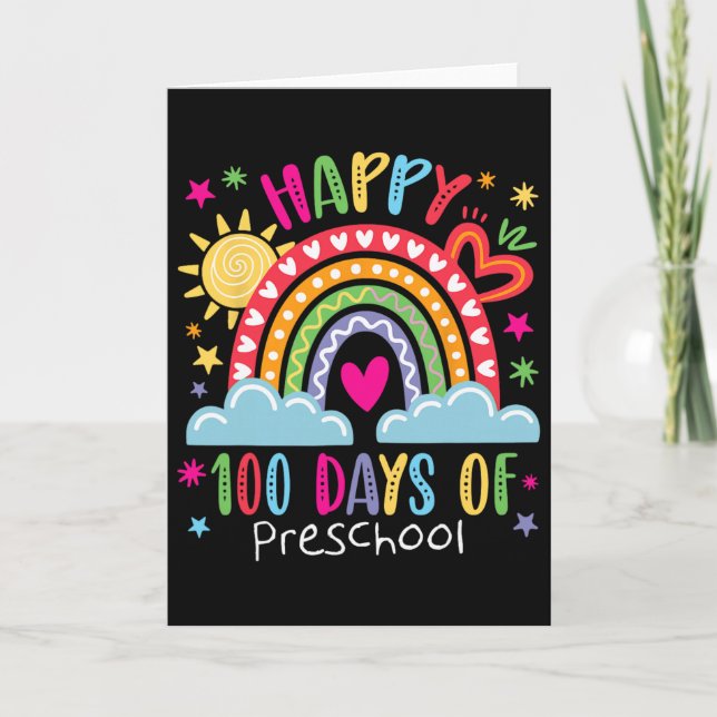 Preschool Teacher Girls Kids Rainbow 100 Days Of S Karte (Vorderseite)