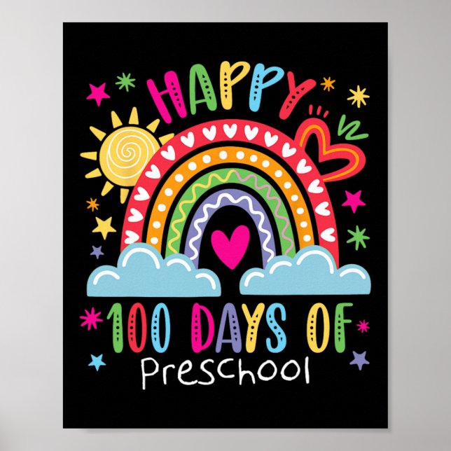 Preschool Teacher Girls Kids Rainbow 100 Days Of S Poster (Vorne)