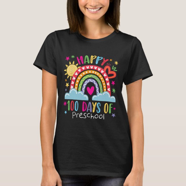 Preschool Teacher Girls Kids Rainbow 100 Days Of S T-Shirt (Vorderseite)