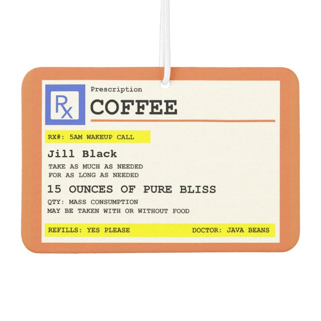 Prescription Coffee Square Personalized Autolufterfrischer (Vorderseite)