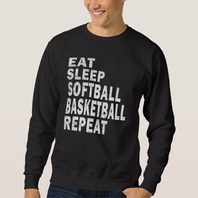 Present Eat Sleep Softball Basketball Repeat Boys Sweatshirt (Vorderseite)