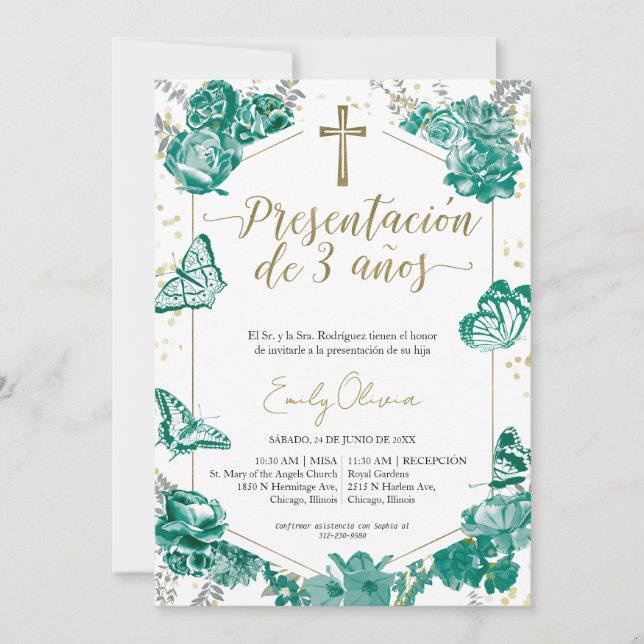 Presentación 3 años Foto Einladung Butterfly (Vorderseite)