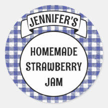Preserve Jam Jelly Jar Blue Kariert Gingham Label