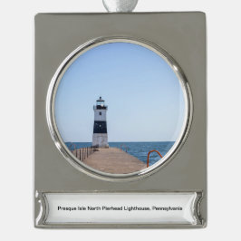 Presque Isle North Pierhead Lighthouse Banner-Ornament Silber