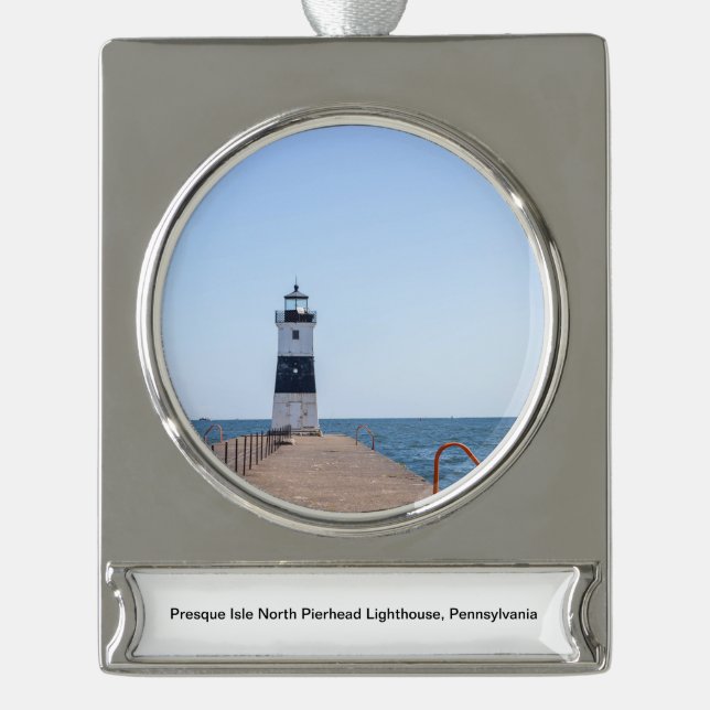Presque Isle North Pierhead Lighthouse Banner-Ornament Silber (Vorderseite)