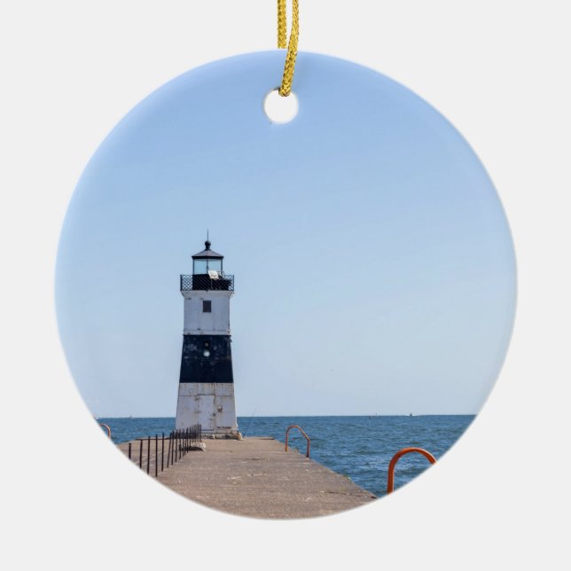 Presque Isle North Pierhead Lighthouse Keramik Ornament (Vorne)