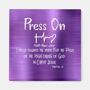 Press On  Faith, Hope Liebe Heartbeat  Bible Verse Magnet