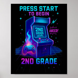 Press Start 2. Klasse Gamer Kids Level Up Spaß  Poster