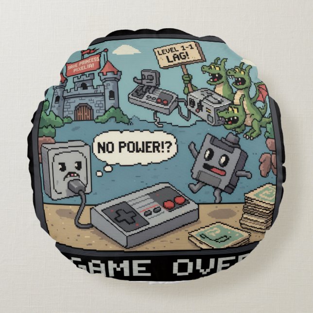 Press Start for Nostalgia! (And a Few Laughs) Rundes Kissen (Vorderseite)