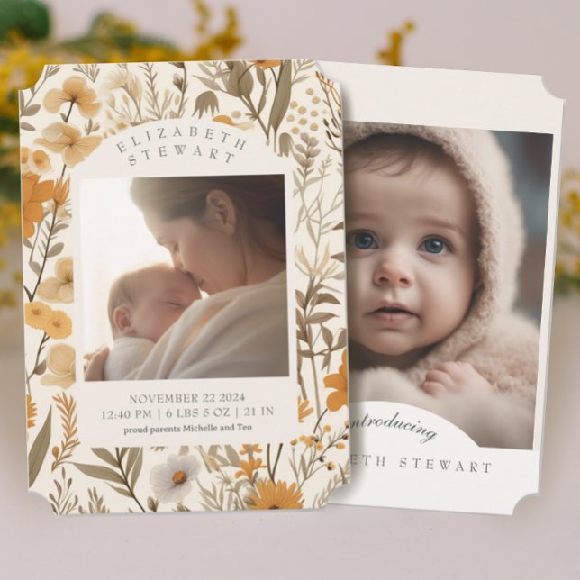 Pressed Blume Herbst 2 Foto Geburtsankündigung Einladung (Von Creator hochgeladen)