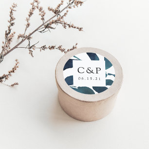 Pressed Botanical Wedding Monogram Runder Aufkleber