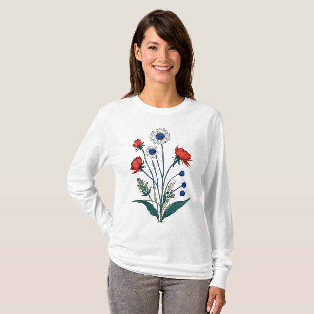 "Pressed Daisy & Leaf Minimalistisch Design" T-Shirt (Vorne ganz)