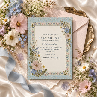 Pressed Flower Baby Shower Einladung