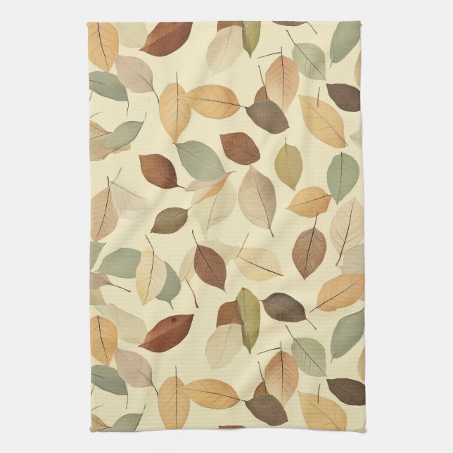 Pressed Leaf Harmony – Vintage Botanical (10) Geschirrtuch (Vertikal)